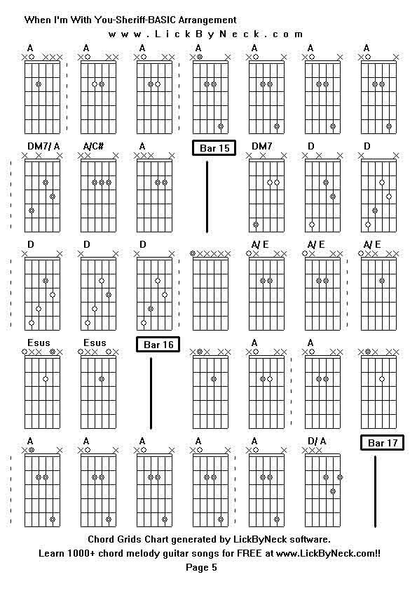 Chord Grids Chart of chord melody fingerstyle guitar song-When I'm With You-Sheriff-BASIC Arrangement,generated by LickByNeck software.